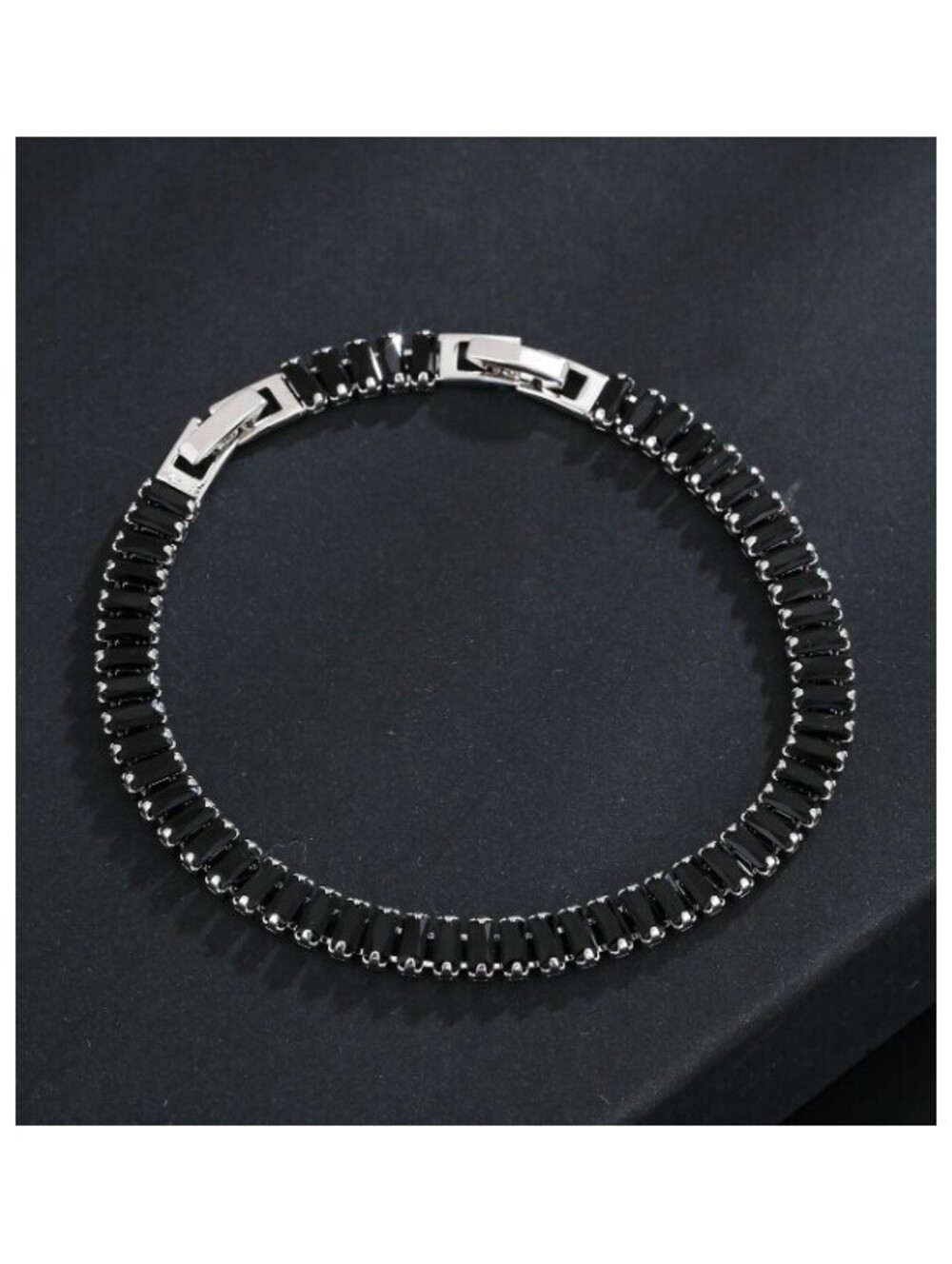 Black baguette tennis - Bracelet - Silver - CZs - 7-8.5"
